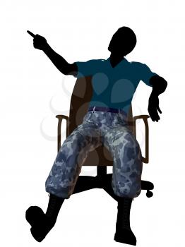 Royalty Free Clipart Image of a Male Soldier in a Chair