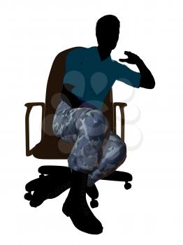 Royalty Free Clipart Image of a Male Soldier in a Chair