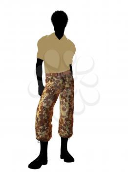 Royalty Free Clipart Image of a Soldier in Camouflage Pants