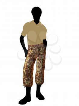 Royalty Free Clipart Image of a Soldier in Camouflage Pants