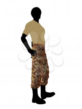 Royalty Free Clipart Image of a Soldier in Camouflage Pants