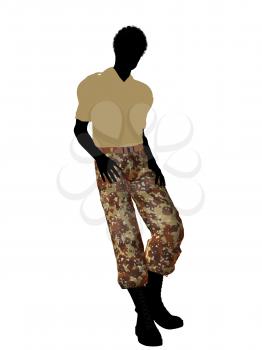 Royalty Free Clipart Image of a Soldier in Camouflage Pants