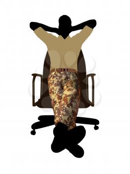 Royalty Free Clipart Image of a Man Wearing Camouflage Pants Sitting in a Chair