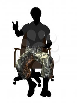 Royalty Free Clipart Image of a Man in Camouflage Pants Sitting in a Chair