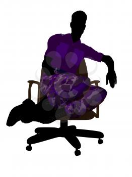 Royalty Free Clipart Image of a Man Wearing Camouflage Pants Sitting in a Chair