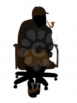 Royalty Free Clipart Image of a Man in a Chair Smoking a Pipe