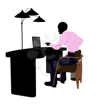 Royalty Free Clipart Image of a Man at a Desk With a Lamp