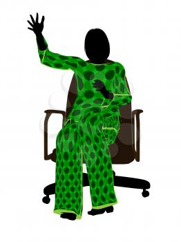 Royalty Free Clipart Image of a Woman in Pyjamas Sitting in a Chair