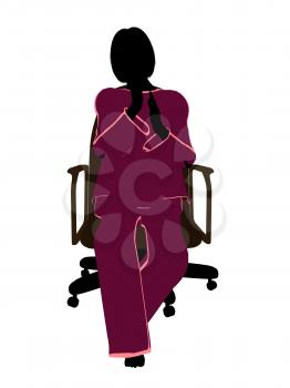 Royalty Free Clipart Image of a Woman in Pyjamas Sitting in a Chair