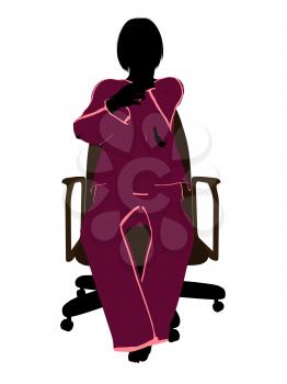 Royalty Free Clipart Image of a Woman in Pyjamas Sitting in a Chair