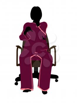 Royalty Free Clipart Image of a Woman in Pyjamas Sitting in a Chair