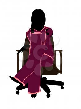 Royalty Free Clipart Image of a Woman in Pyjamas Sitting in a Chair