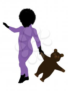 Royalty Free Clipart Image of a Little Boy With a Teddy Bear