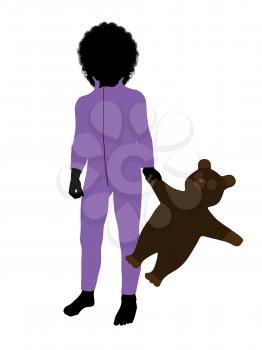 Royalty Free Clipart Image of a Little Boy With a Teddy Bear