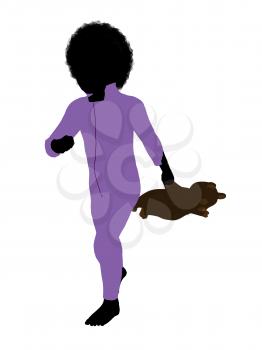 Royalty Free Clipart Image of a Little Boy With a Teddy Bear