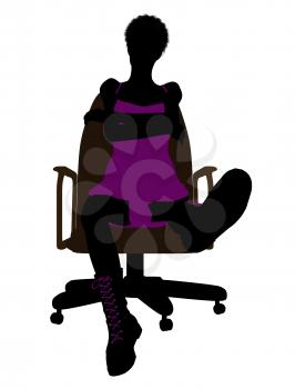 Royalty Free Clipart Image of a Girl in a Purple Dress Sitting in a Chair