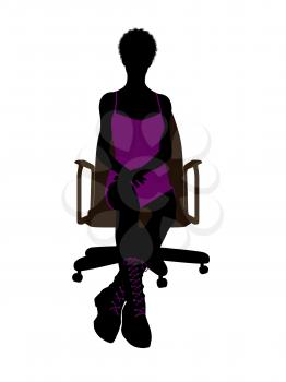 Royalty Free Clipart Image of a Girl in a Purple Dress Sitting in a Chair