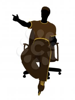 Royalty Free Clipart Image of a Man Wearing Roller Skates Sitting in a Chair