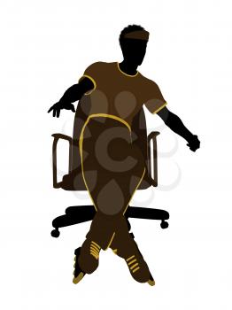 Royalty Free Clipart Image of a Man Wearing Roller Skates Sitting in a Chair