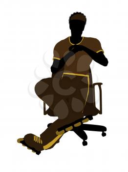 Royalty Free Clipart Image of a Man Wearing Roller Skates Sitting in a Chair