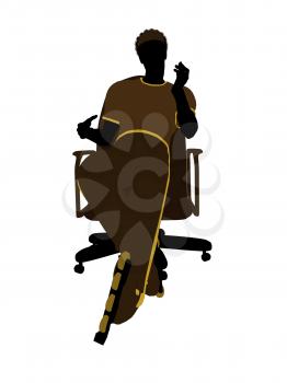 Royalty Free Clipart Image of a Man Wearing Roller Skates Sitting in a Chair