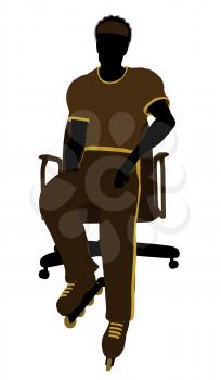 Royalty Free Clipart Image of a Man Wearing Roller Skates Sitting in a Chair