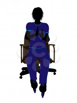 Royalty Free Clipart Image of a Girl Wearing Roller Blades Sitting in a Chair