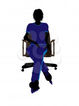 Royalty Free Clipart Image of a Girl Wearing Roller Blades Sitting in a Chair