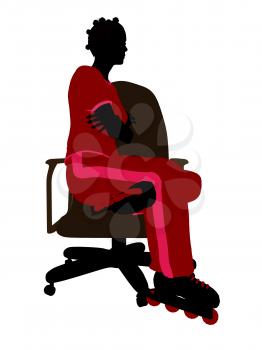 Royalty Free Clipart Image of a Woman Wearing Roller Blades Sitting in a Chair