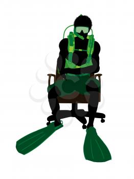 Royalty Free Clipart Image of a Scuba Diver in a Chair