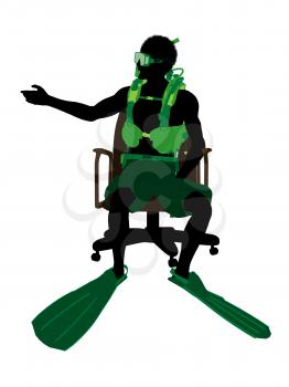 Royalty Free Clipart Image of a Scuba Diver in a Chair