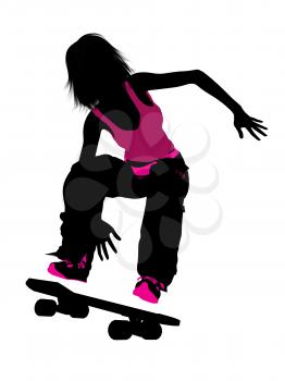 Royalty Free Clipart Image of a Girl Skateboarding