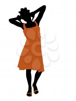 Royalty Free Clipart Image of a Girl in an Orange Dress