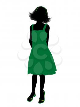 Royalty Free Clipart Image of a Girl in a Green Dress