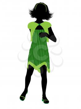 Royalty Free Clipart Image of a Girl Wearing a Green Dress