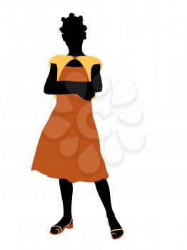 Royalty Free Clipart Image of a Girl in an Orange Dress