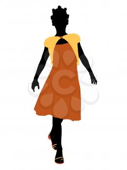 Royalty Free Clipart Image of a Girl in an Orange Dress