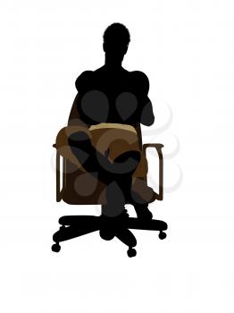 Royalty Free Clipart Image of a Boy in Trunks Sitting on a Chair