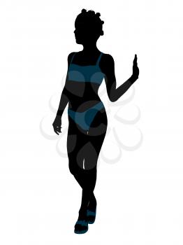 Royalty Free Clipart Image of a Girl in a Blue Bikini