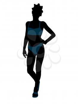 Royalty Free Clipart Image of a Girl in a Blue Bikini