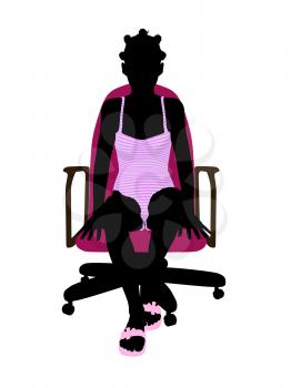 Royalty Free Clipart Image of a Girl in a Bathing Suit Sitting in a Chair