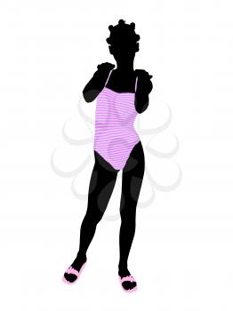 Royalty Free Clipart Image of a Girl in a Pink Bathing Suit