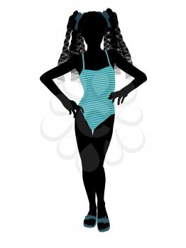 Royalty Free Clipart Image of a Girl in a Turquoise Swimsuit
