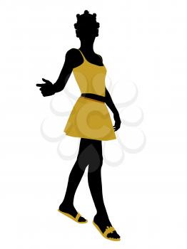 Royalty Free Clipart Image of a Girl in a Yellow Dress