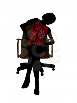 Female in a swimsuit sitting on an office chair illustration silhouette on a white background