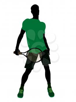 Royalty Free Clipart Image of a Man Holding a Tennis Racket