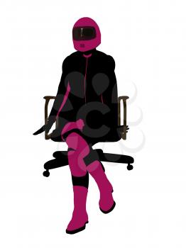 Royalty Free Clipart Image of a Female Biker Sitting in a Chair