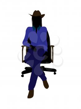 Royalty Free Clipart Image of a Cowgirl Sitting on a Chair