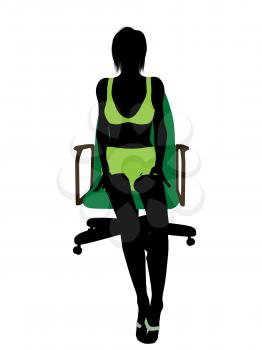 Royalty Free Clipart Image of a Woman in Green in a Chair