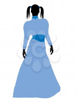 Royalty Free Clipart Image of a Woman With Pigtails Wearing a Blue Gown